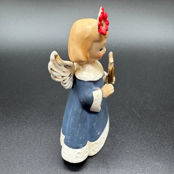 Vintage Porcelain figurine Christmas Angel Blue Poinsettia Star Japan GE6474 - Picture 2 of 6